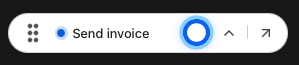 Okidone’s compact floating pill showing Send invoice as the next activity.